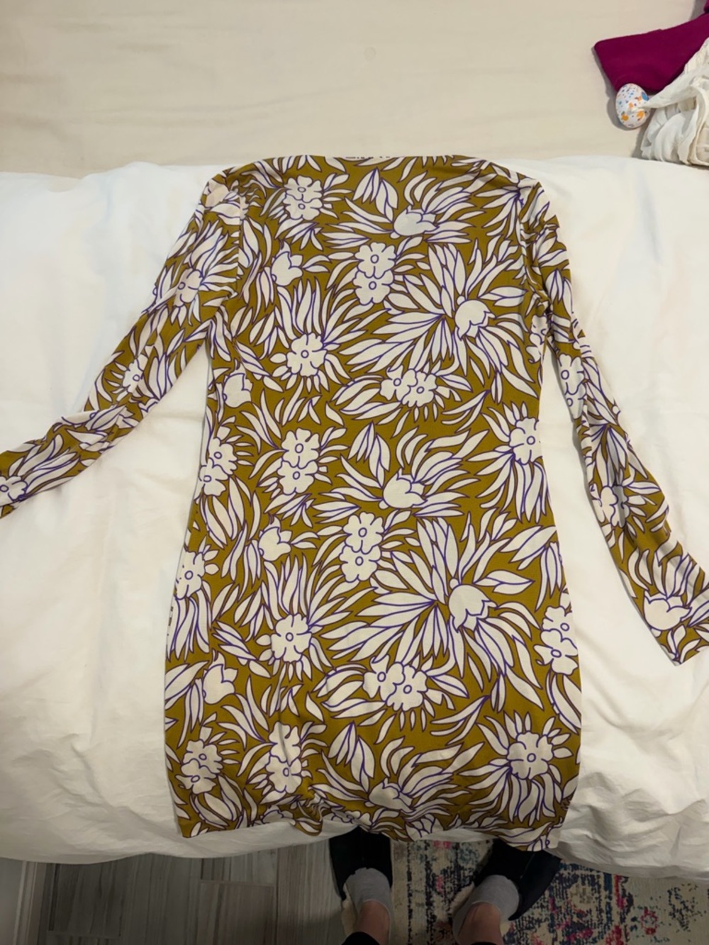 Diane Von Furstenberg Mustard and White Floral Long-Sleeve Dress